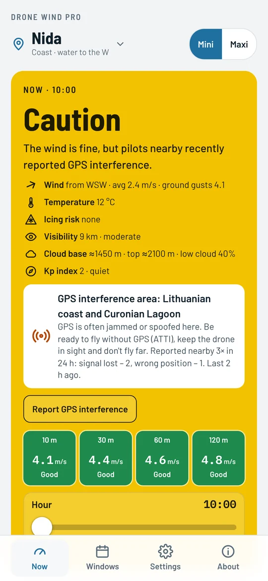 Warning about the GPS interference zone on the Lithuanian coast and pilot reports